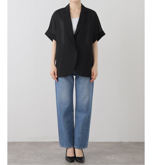 「【洗える】シアーハーフスリーブジャケット」|テーラードジャケット|