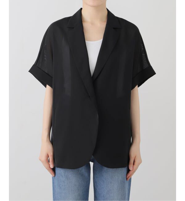  「【洗える】シアーハーフスリーブジャケット」|テーラードジャケット|