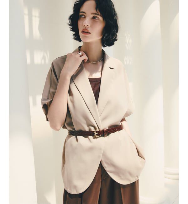  「【洗える】シアーハーフスリーブジャケット」|テーラードジャケット|ベージュ