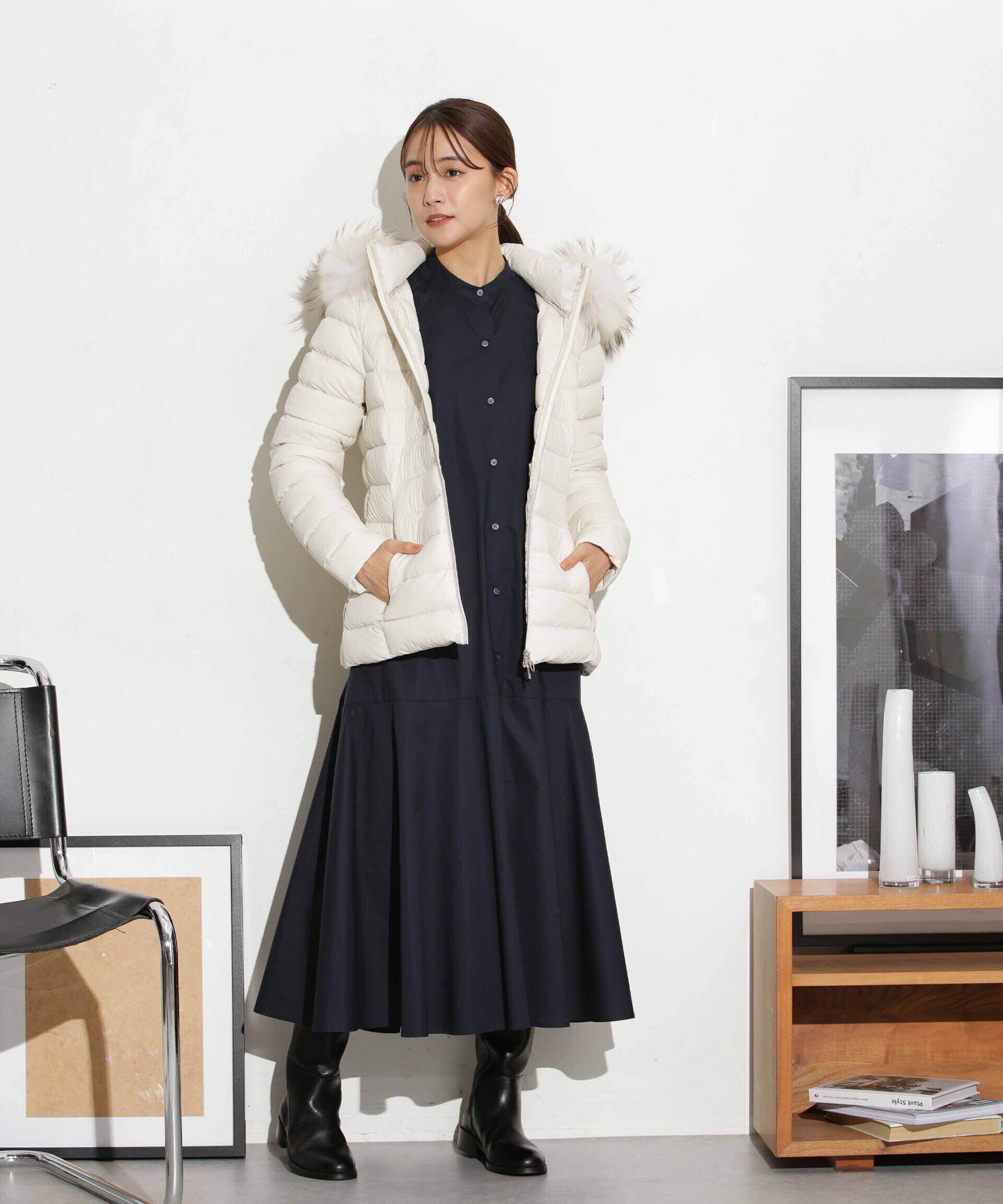 nano･universe「ヘムフレアバンドカラーシャツワンピース」|ワンピース|