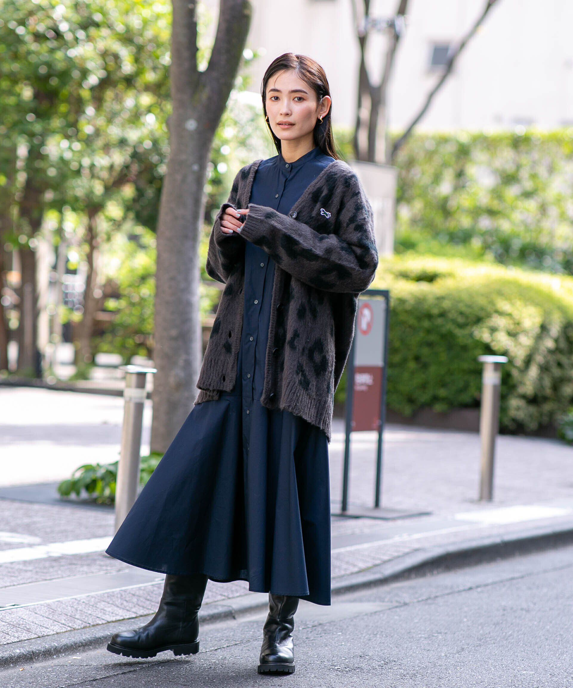 nano･universe「ヘムフレアバンドカラーシャツワンピース」|ワンピース|