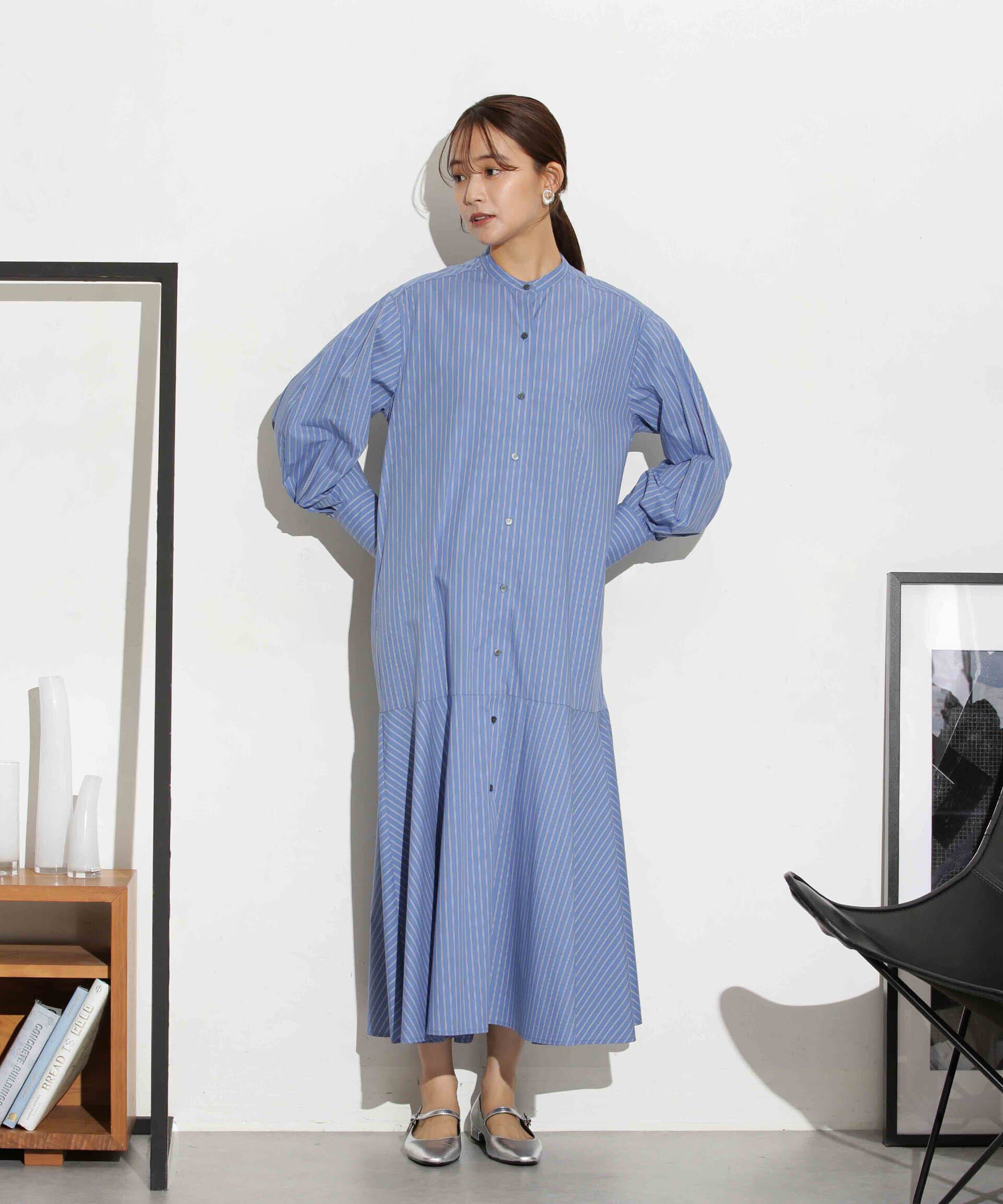 nano･universe「ヘムフレアバンドカラーシャツワンピース」|ワンピース|