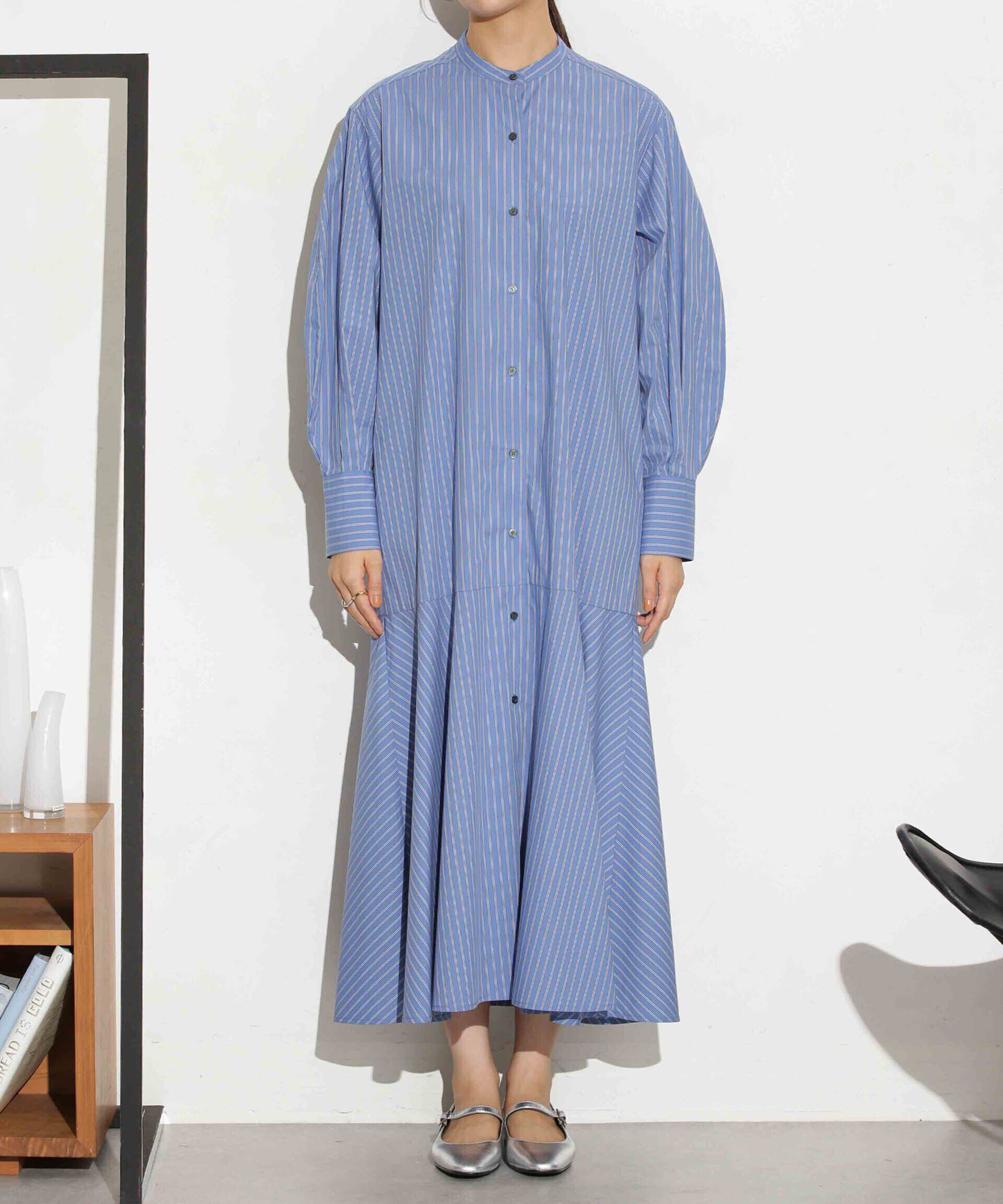 nano･universe「ヘムフレアバンドカラーシャツワンピース」|ワンピース|