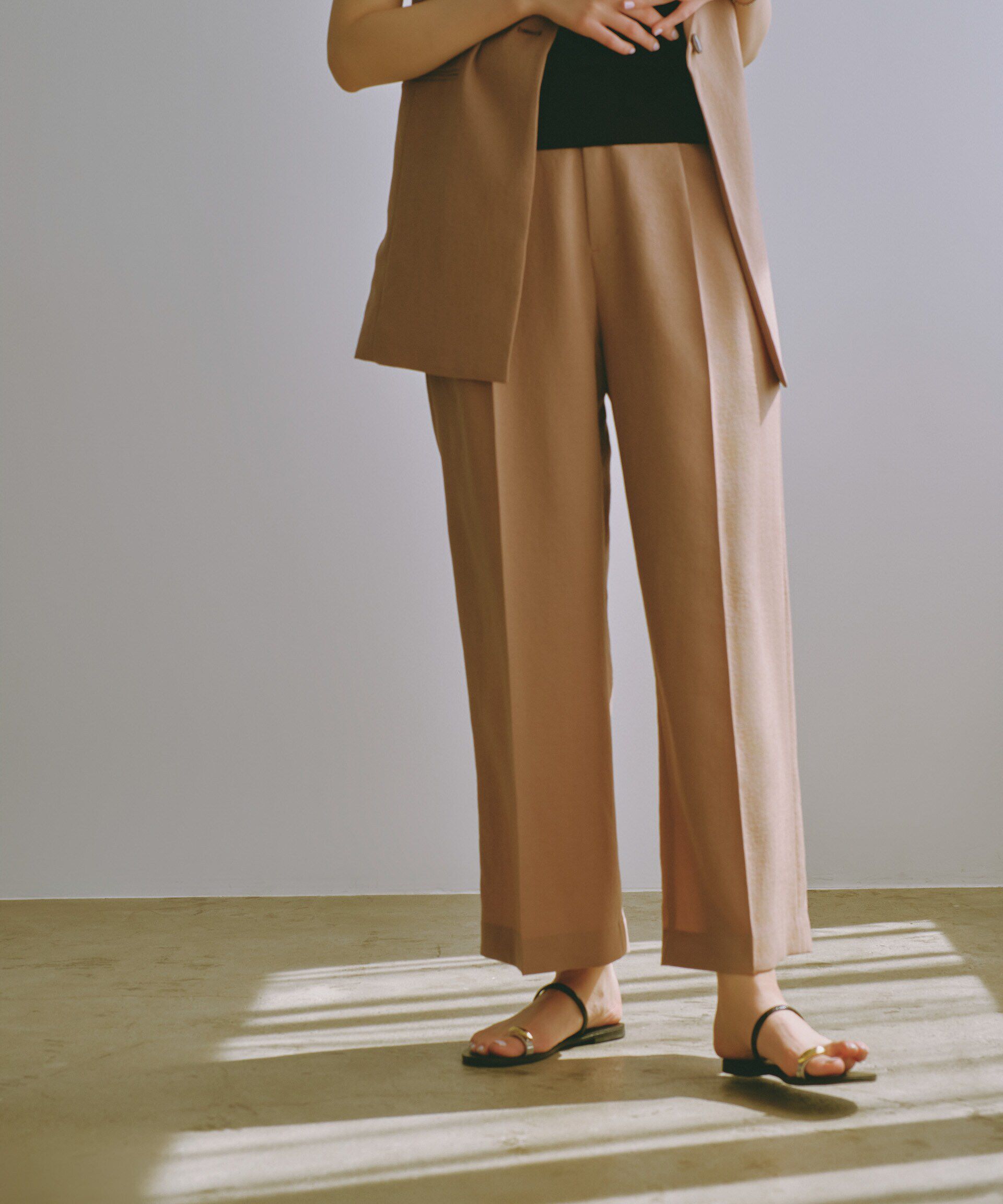 nano･universe「<洗濯機使用可><ﾉﾝｱｲﾛﾝ>ﾒﾗﾝｼﾞﾄﾞﾗｲ ﾍﾞﾙﾄ付きﾜｲﾄﾞ  」|チノ|ベージュ