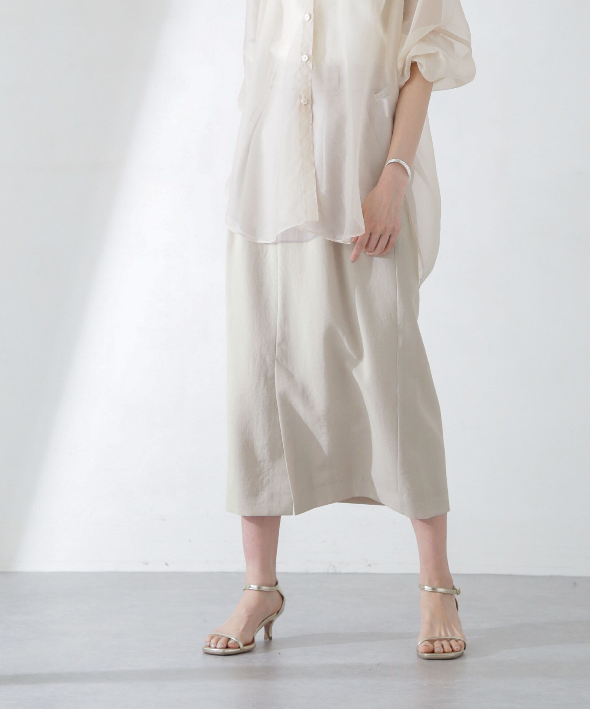 nano･universe「<洗濯機使用可><ﾉﾝｱｲﾛﾝ>ﾒﾗﾝｼﾞﾄﾞﾗｲ ｿﾌﾄｺｸｰﾝｽｶｰ  」|スカート|ライトベージ 1