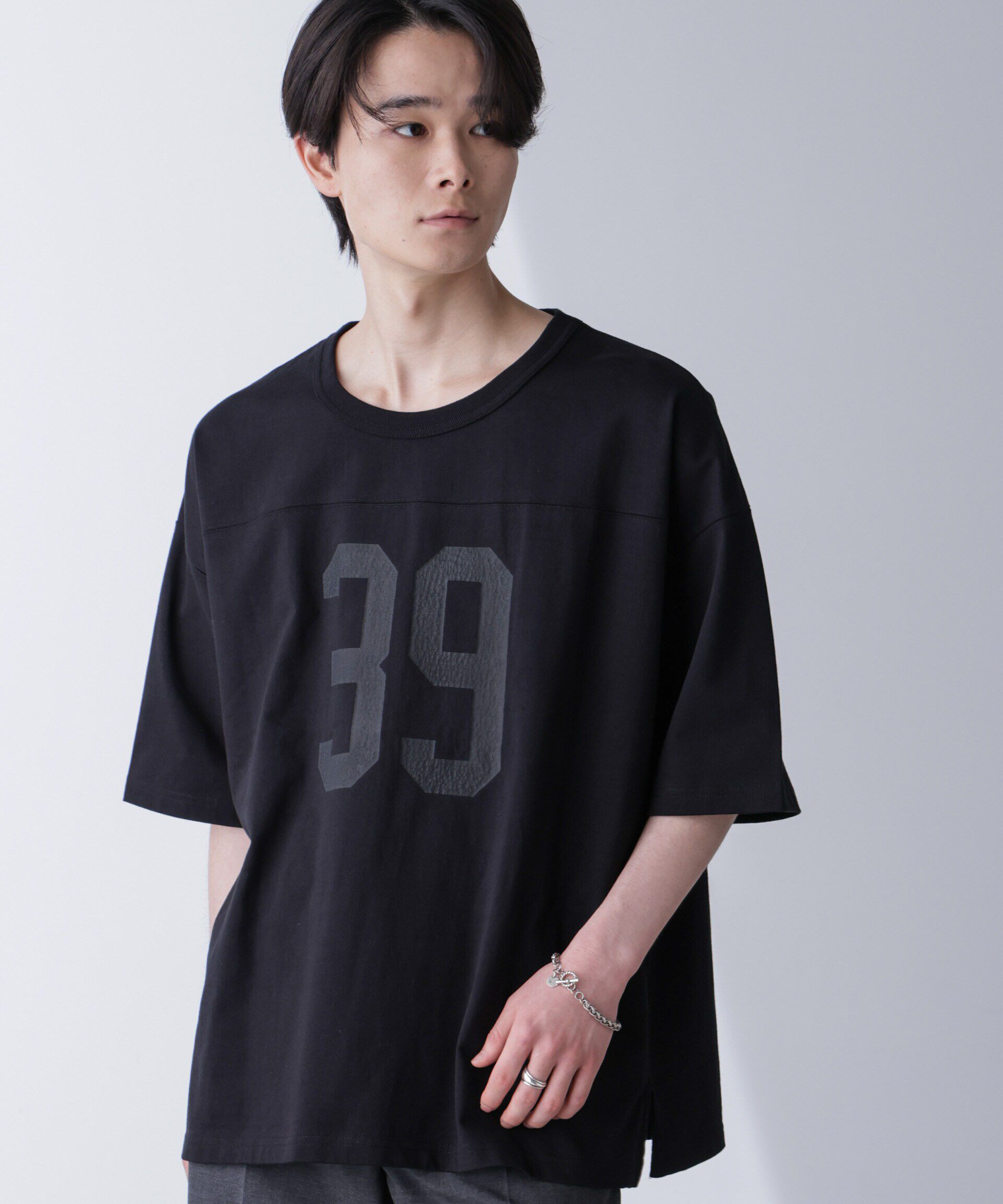 nano･universe「シャドープリントフットボールTシャツ 半袖」|Tシャツ・カットソー|ブラック