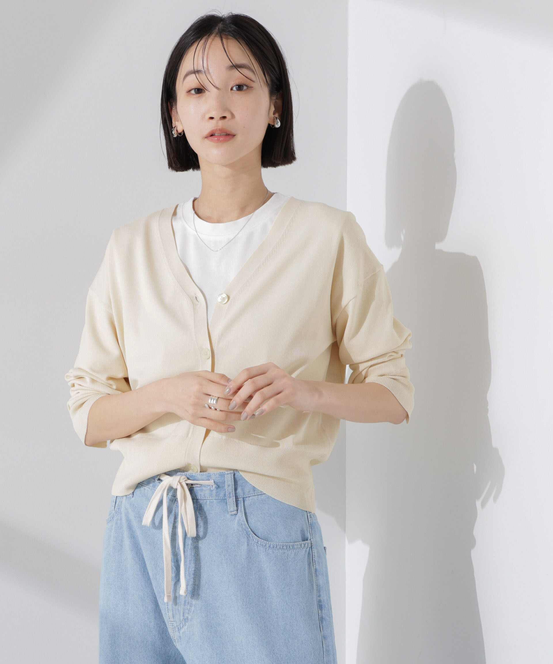 nano･universe「洗濯機洗い可UVカット接触冷感justVネックカーディガン」|ニット・セーター|