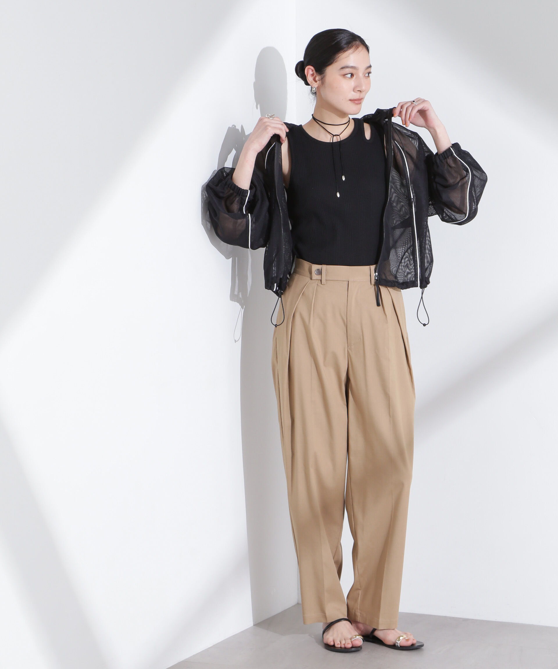 nano･universe「配色パイピングメッシュブルゾン」|ブルゾン・スタジャン|