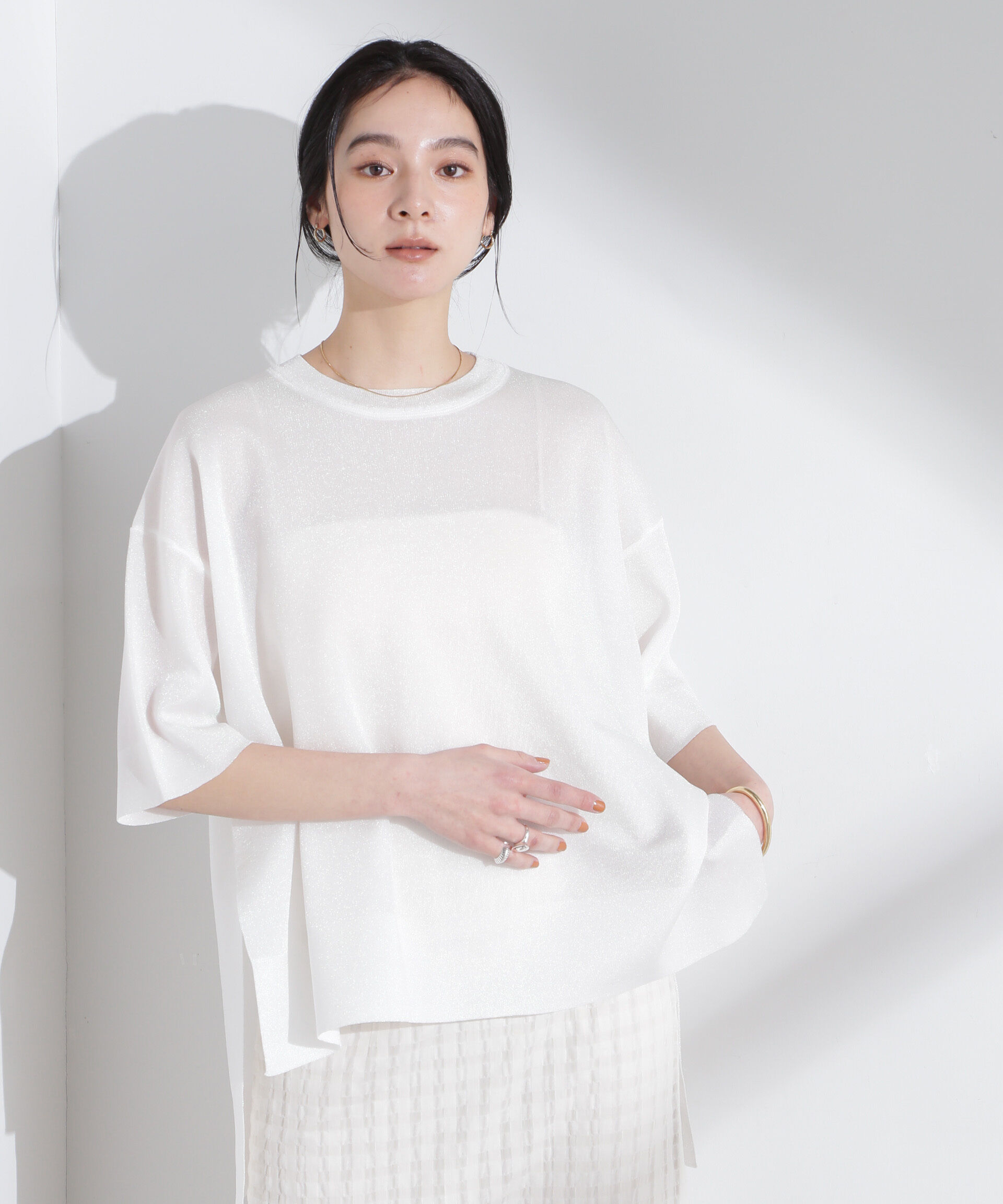 nano･universe「オーロララメシアースムースニットTシャツ」|ニット・セーター|