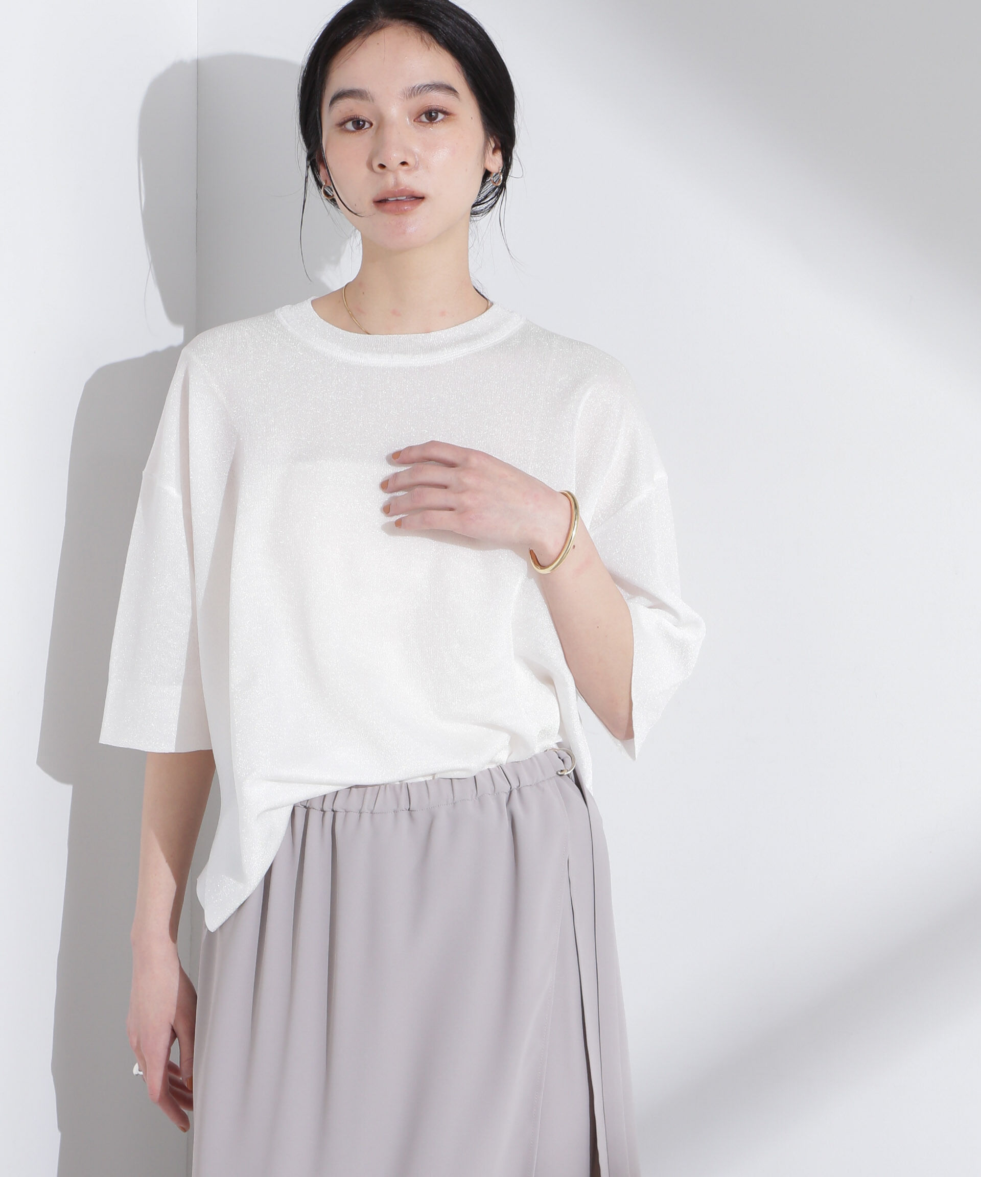 nano･universe「オーロララメシアースムースニットTシャツ」|ニット・セーター|