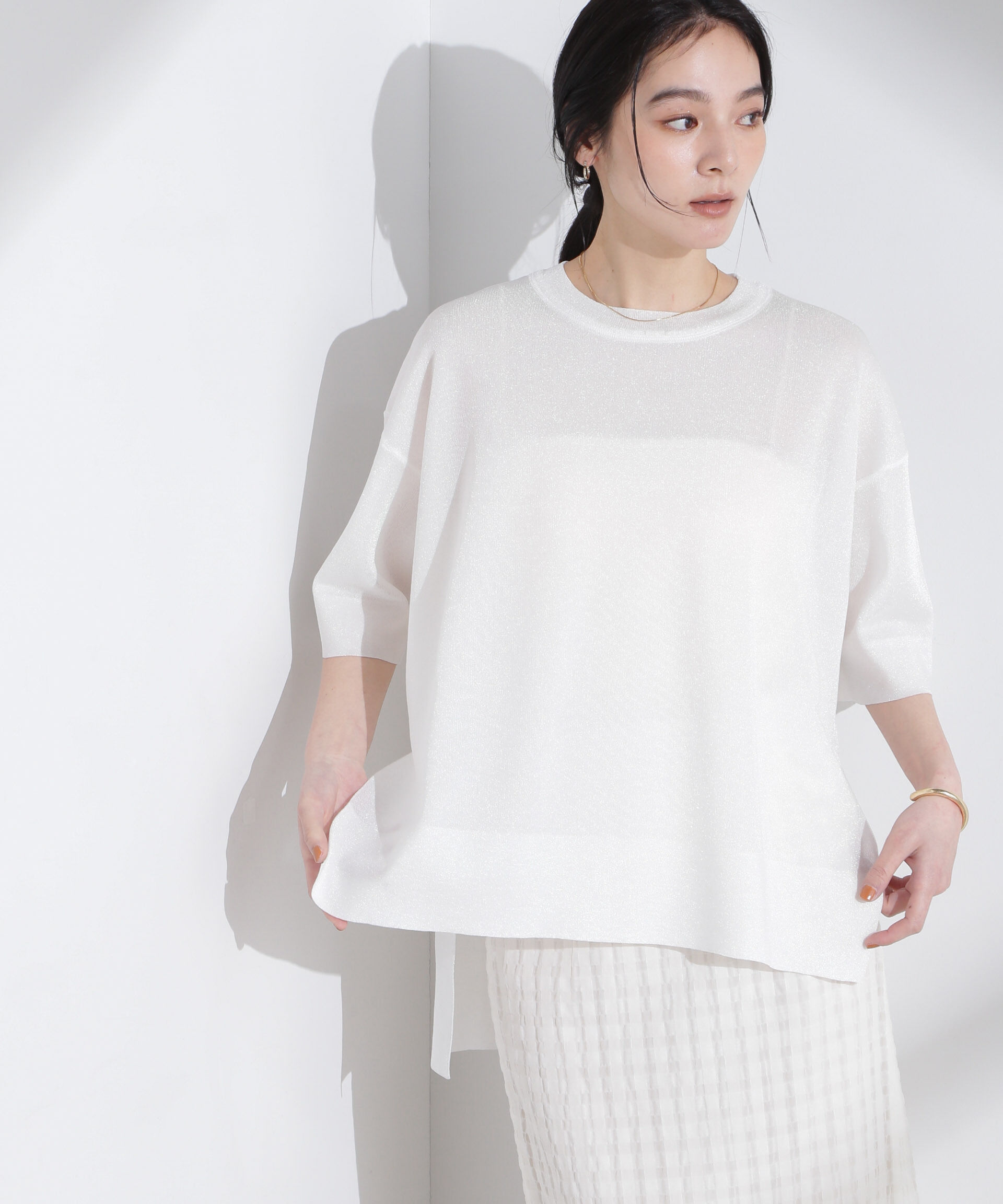 nano･universe「オーロララメシアースムースニットTシャツ」|ニット・セーター|