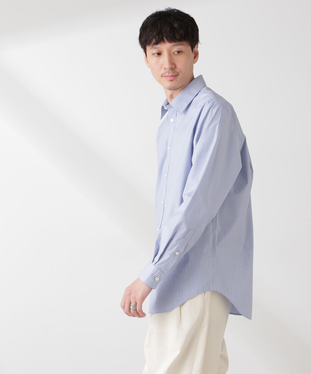 nano･universe「ESTENEIGE(R) レギュラーカラーシャツストライプ 長袖/接触冷感」|シャツ・ブラウス|