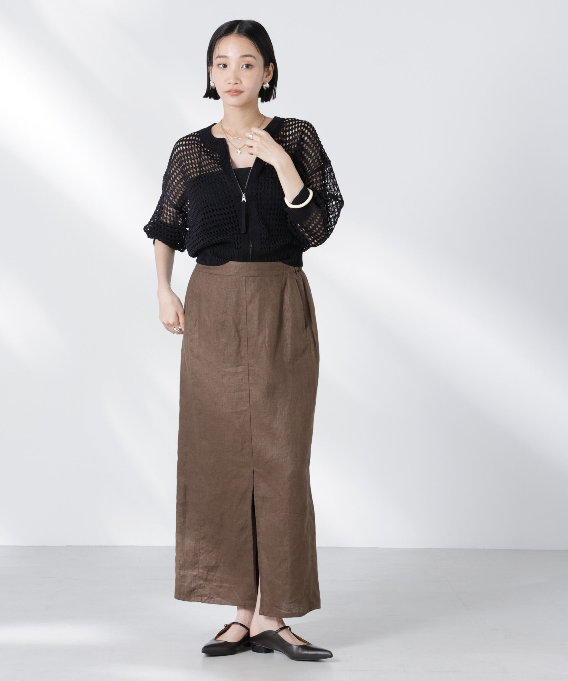 nano･universe「メッシュニットジップカーディガン」|ニット・セーター|