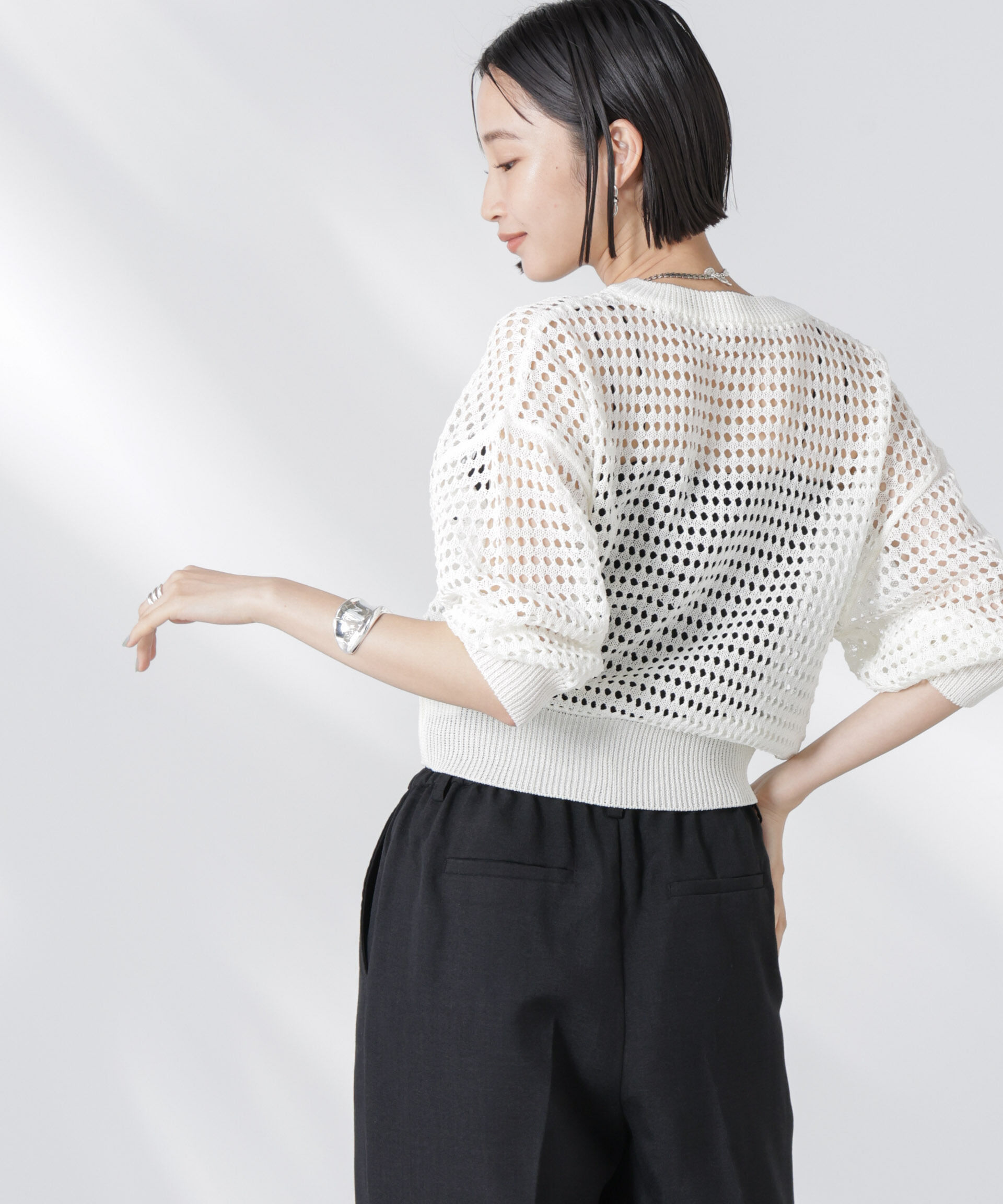 nano･universe「メッシュニットジップカーディガン」|ニット・セーター|