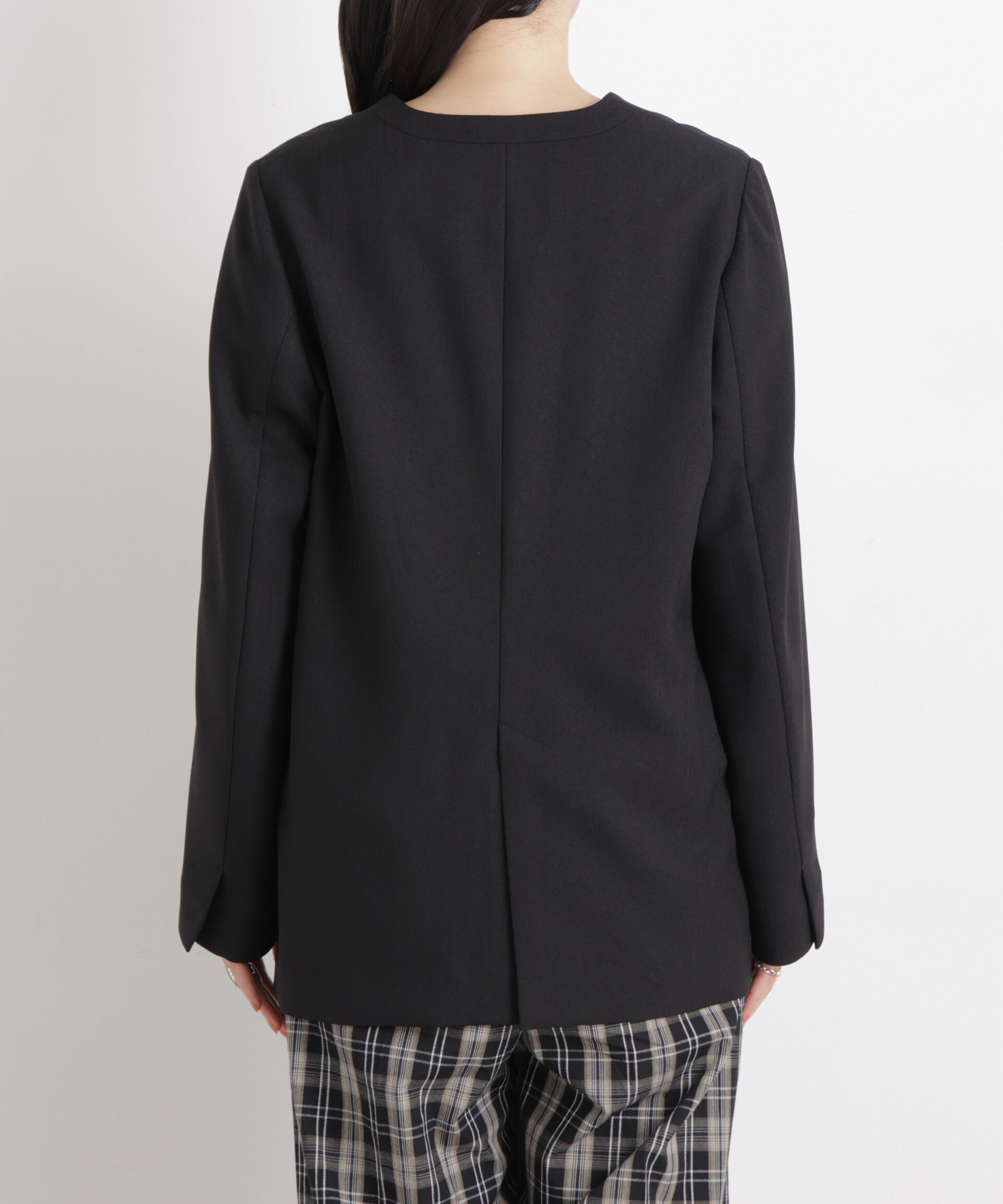 nano･universe「リネンライクツイルラペルレスジャケット」|テーラードジャケット|