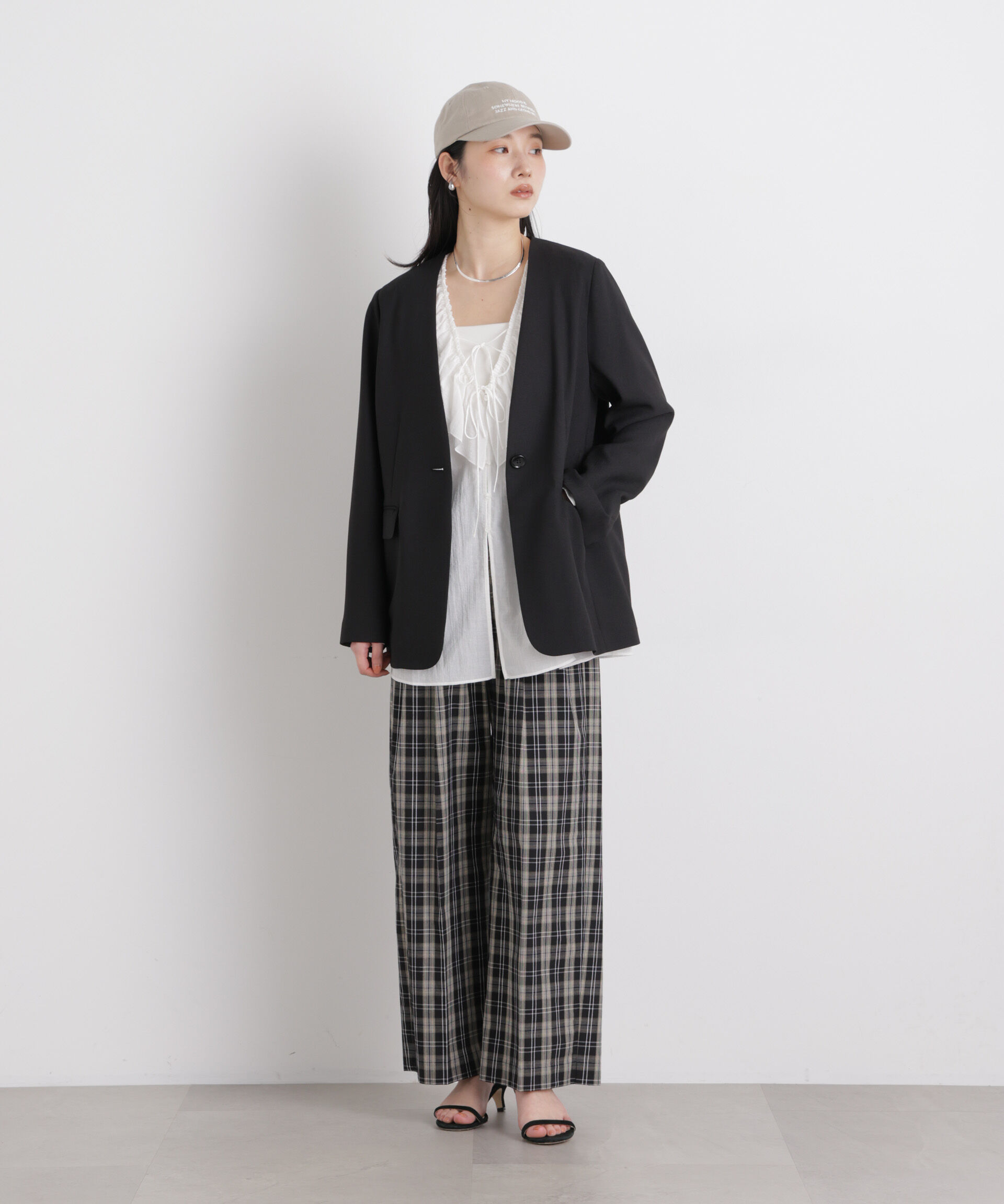 nano･universe「リネンライクツイルラペルレスジャケット」|テーラードジャケット|