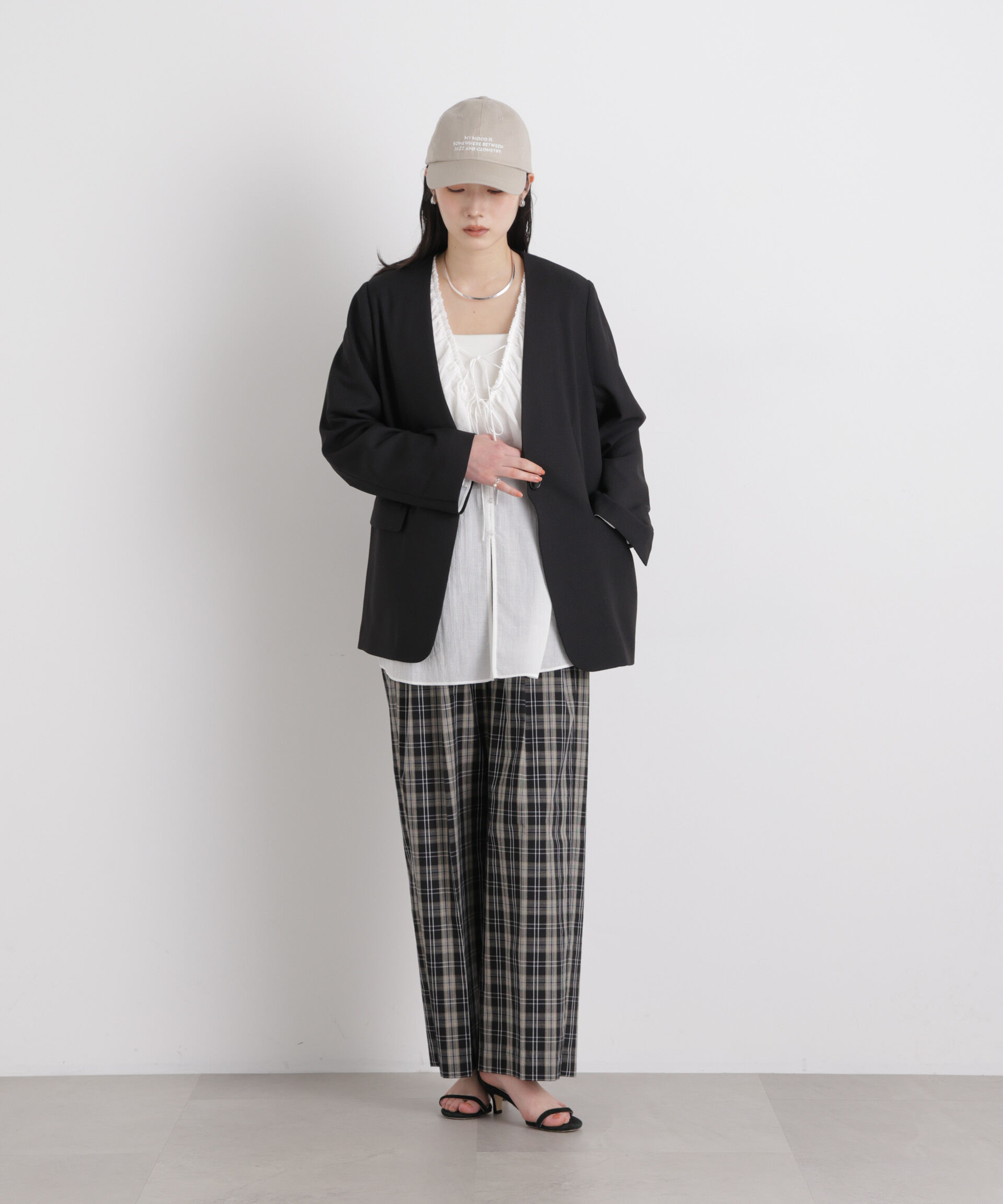 nano･universe「リネンライクツイルラペルレスジャケット」|テーラードジャケット|