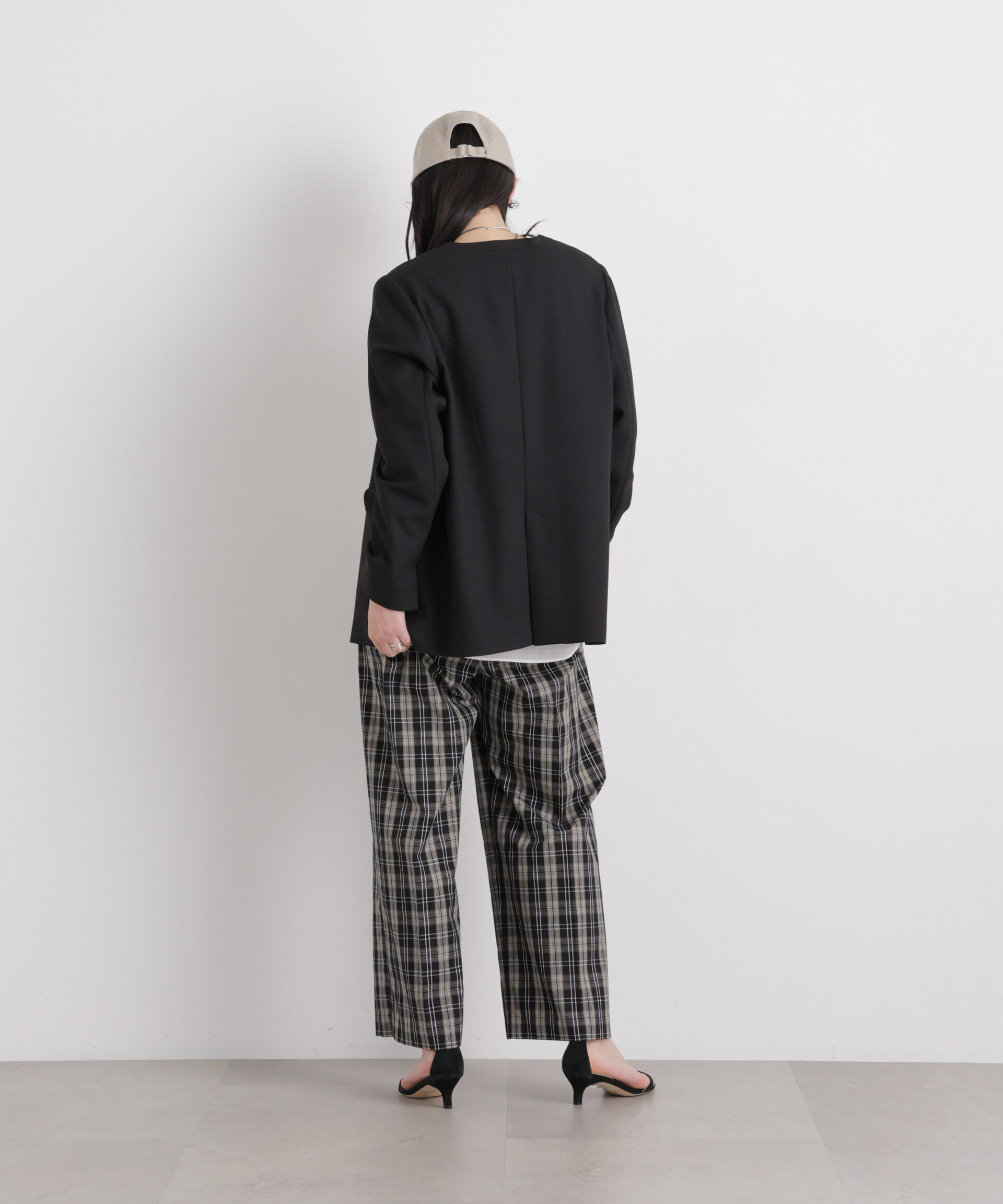 nano･universe「リネンライクツイルラペルレスジャケット」|テーラードジャケット|