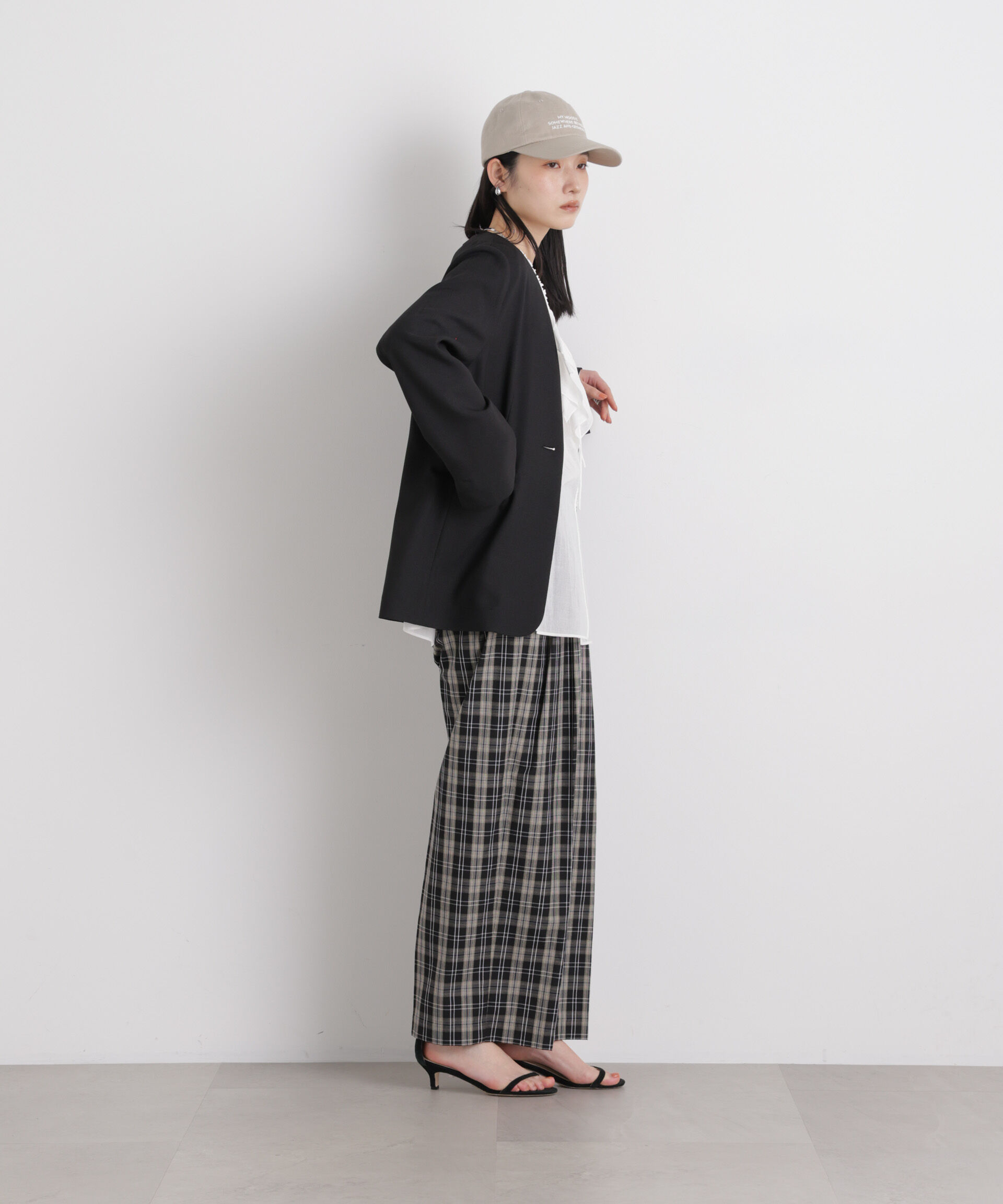 nano･universe「リネンライクツイルラペルレスジャケット」|テーラードジャケット|