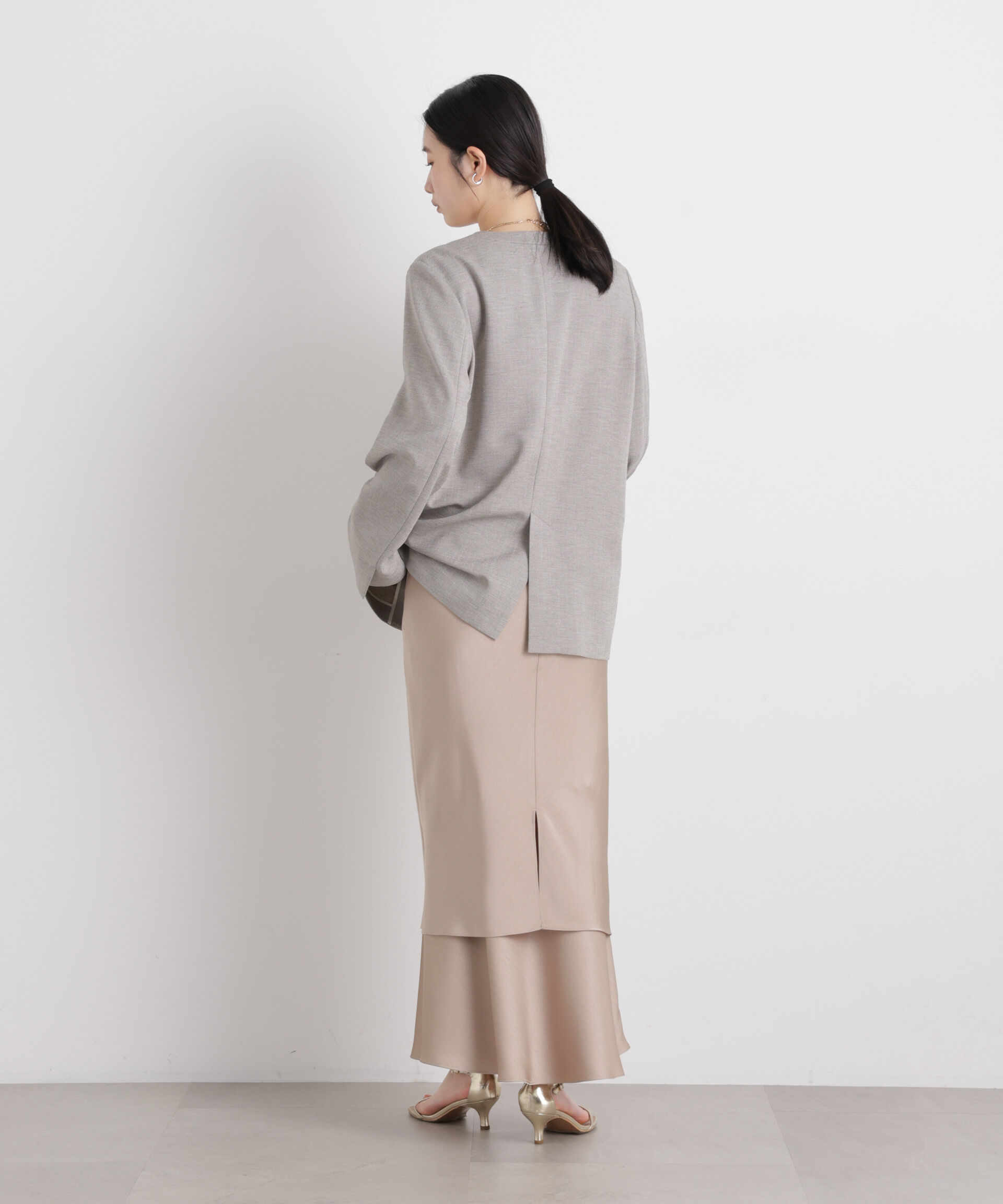 nano･universe「リネンライクツイルラペルレスジャケット」|テーラードジャケット|