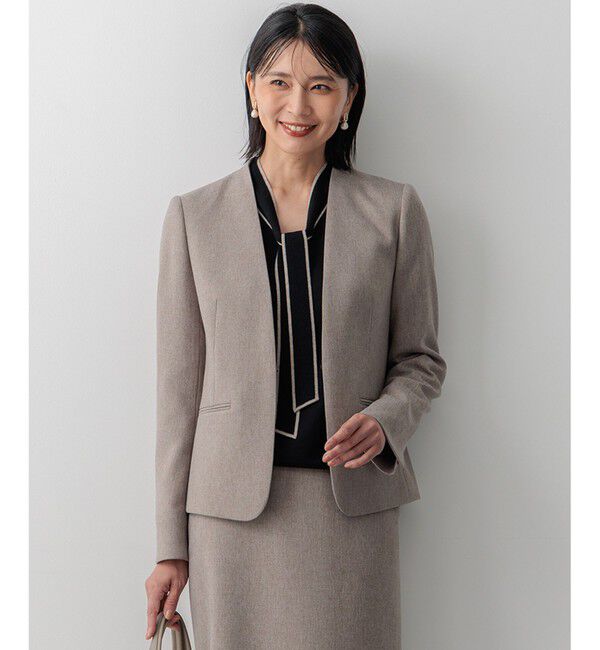 23区「【洗える】ウールライクカルゼ ノーカラージャケット」|ノーカラージャケット|ベージュ系