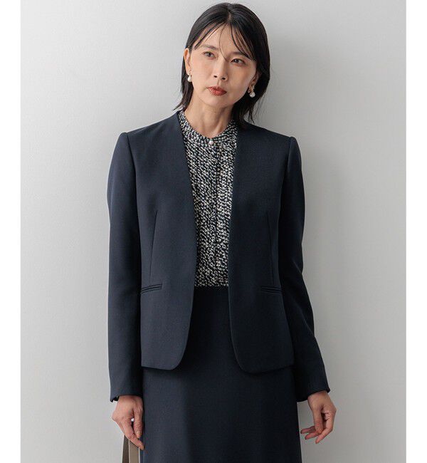 23区「【洗える】ウールライクカルゼ ノーカラージャケット」|ノーカラージャケット|ネイビー系