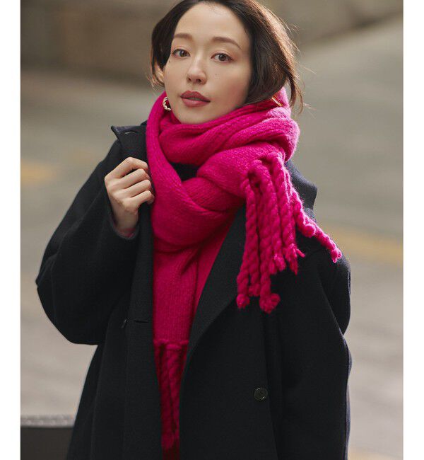 23区「【見上愛さん着用/STORY掲載】ブラッシュドエアーウール ニット マフラー」|その他|マゼンタ系