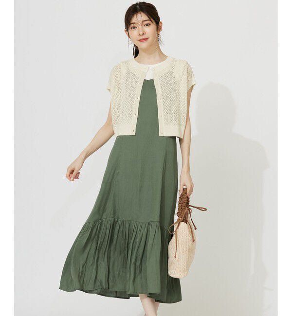 ANY SIS「【貴島明日香さんコラボ・3点セット】メッシュ ニット&times;キャミ ワンピース」|スーツ|グリーン
