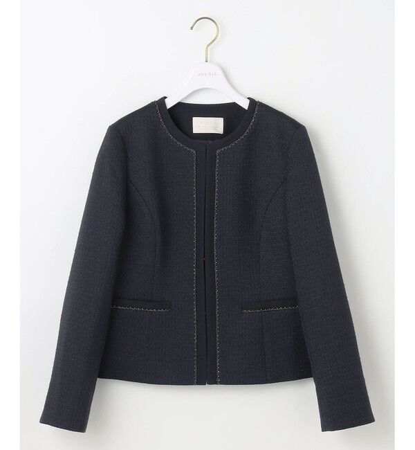 ANY SIS「リップルボーダーストレッチ ジャケット」|ノーカラージャケット|