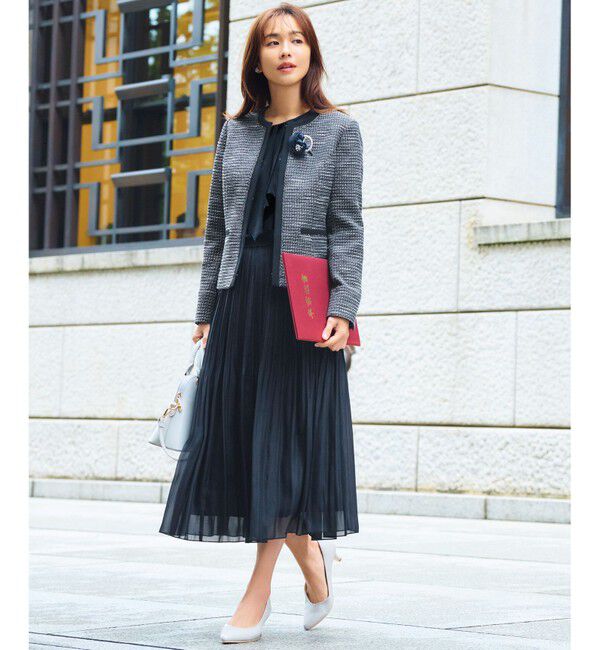 ANY SIS「リップルボーダーストレッチ ジャケット」|ノーカラージャケット|