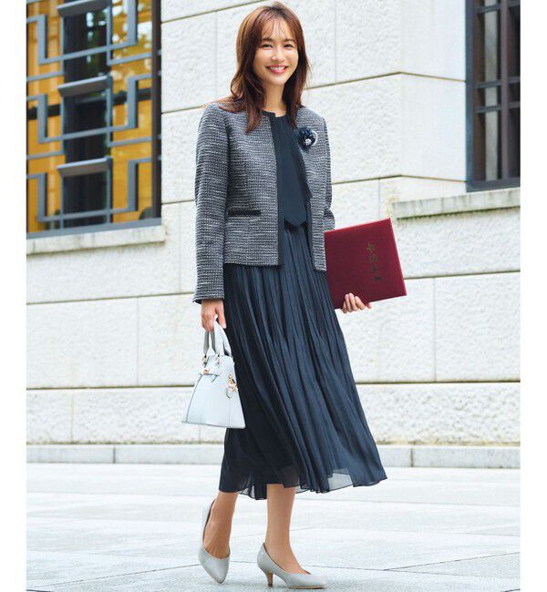 ANY SIS「リップルボーダーストレッチ ジャケット」|ノーカラージャケット|