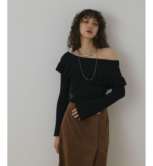 Diagram「オフショルフリルニットトップ」|ニット・セーター|ブラック