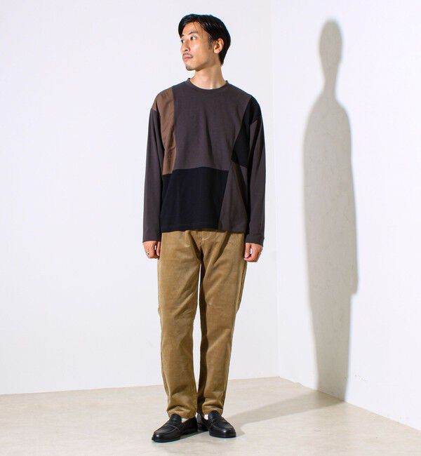 GLOSTER「【異素材MIXで着映え】カットジョーゼット パネル切替ロンT」|Tシャツ・カットソー|