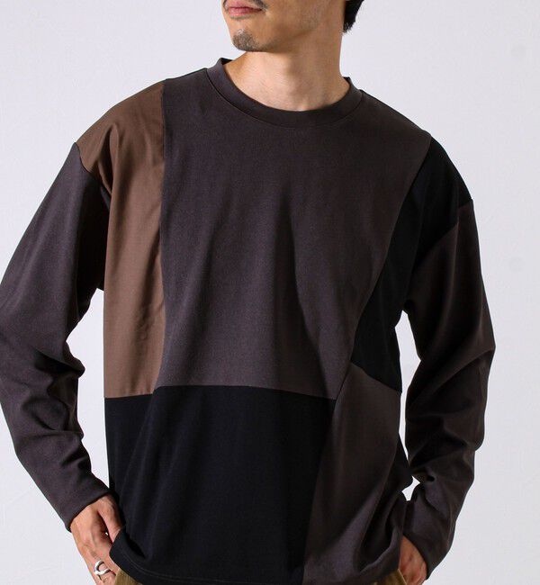 GLOSTER「【異素材MIXで着映え】カットジョーゼット パネル切替ロンT」|Tシャツ・カットソー|