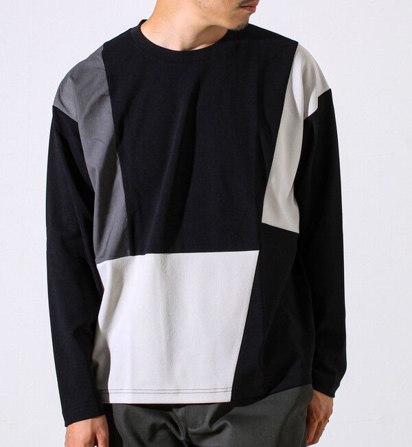 GLOSTER「【異素材MIXで着映え】カットジョーゼット パネル切替ロンT」|Tシャツ・カットソー|ブラック
