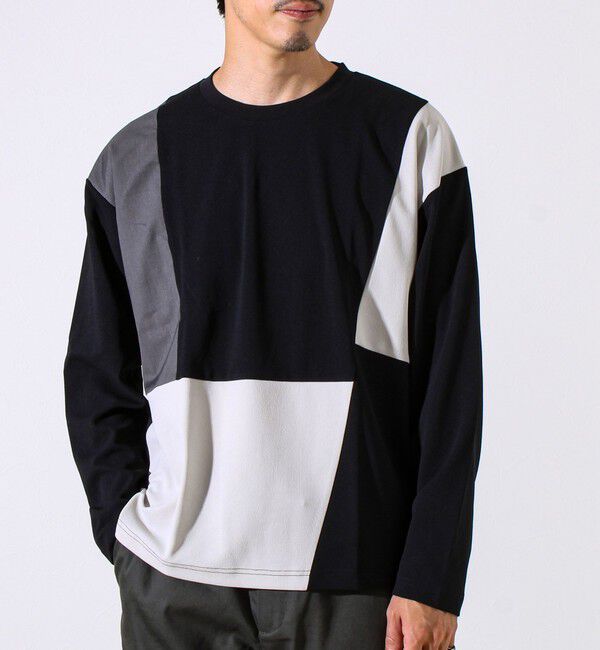 GLOSTER「【異素材MIXで着映え】カットジョーゼット パネル切替ロンT」|Tシャツ・カットソー|