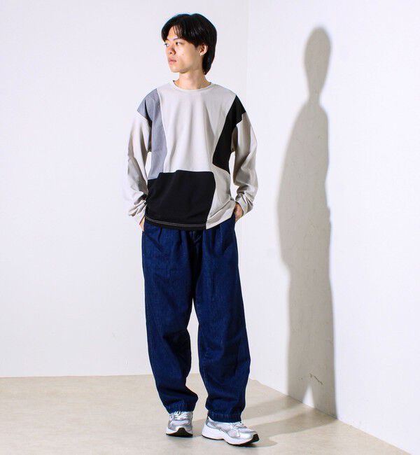 GLOSTER「【異素材MIXで着映え】カットジョーゼット パネル切替ロンT」|Tシャツ・カットソー|