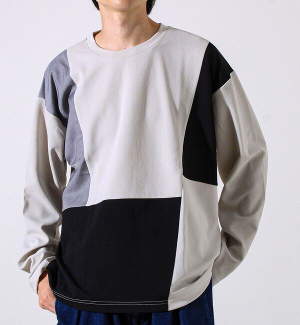 GLOSTER「【異素材MIXで着映え】カットジョーゼット パネル切替ロンT」|Tシャツ・カットソー|