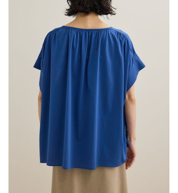 ROPE「【洗える】クリア天竺ギャザー半袖プルオーバー/お仕事服」|Tシャツ・カットソー|