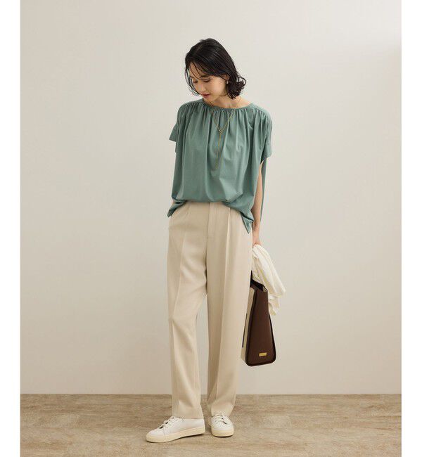 ROPE「【洗える】クリア天竺ギャザー半袖プルオーバー/お仕事服」|Tシャツ・カットソー|