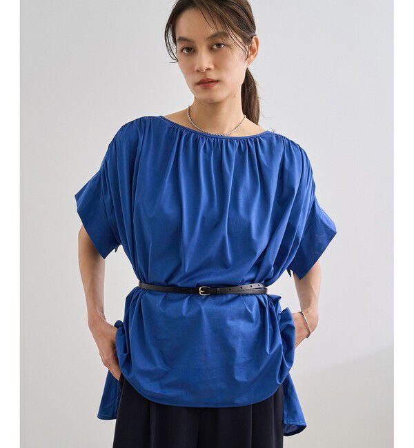 ROPE「【洗える】クリア天竺ギャザー半袖プルオーバー/お仕事服」|Tシャツ・カットソー|ブルー(44)