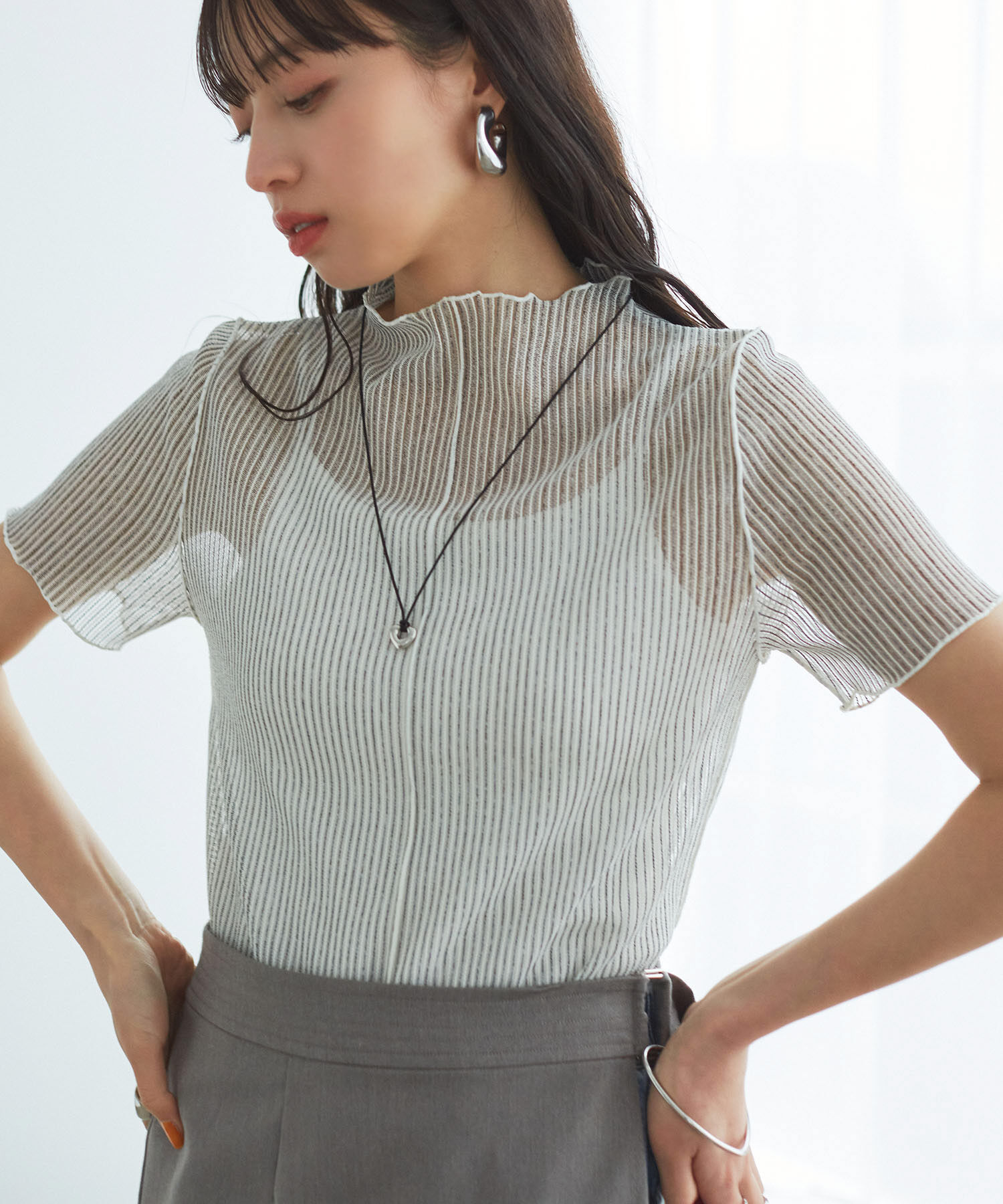 VIS「【洗える】シアーラッセルカットソー」|Tシャツ・カットソー|ホワイト系(11)