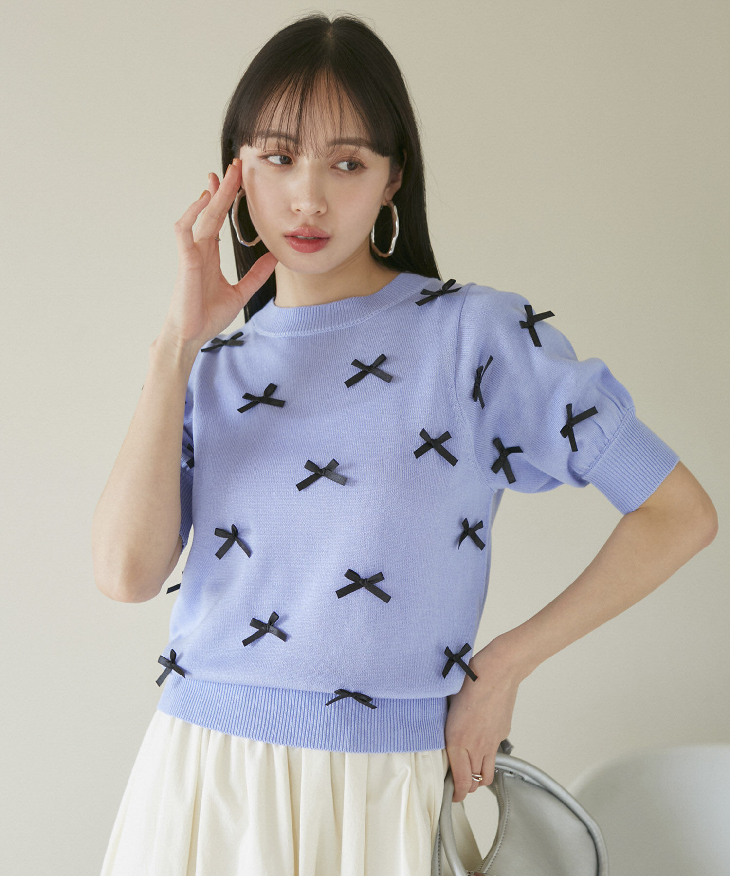 VIS「リボンハーフスリーブサマーニット」|ニット・セーター|