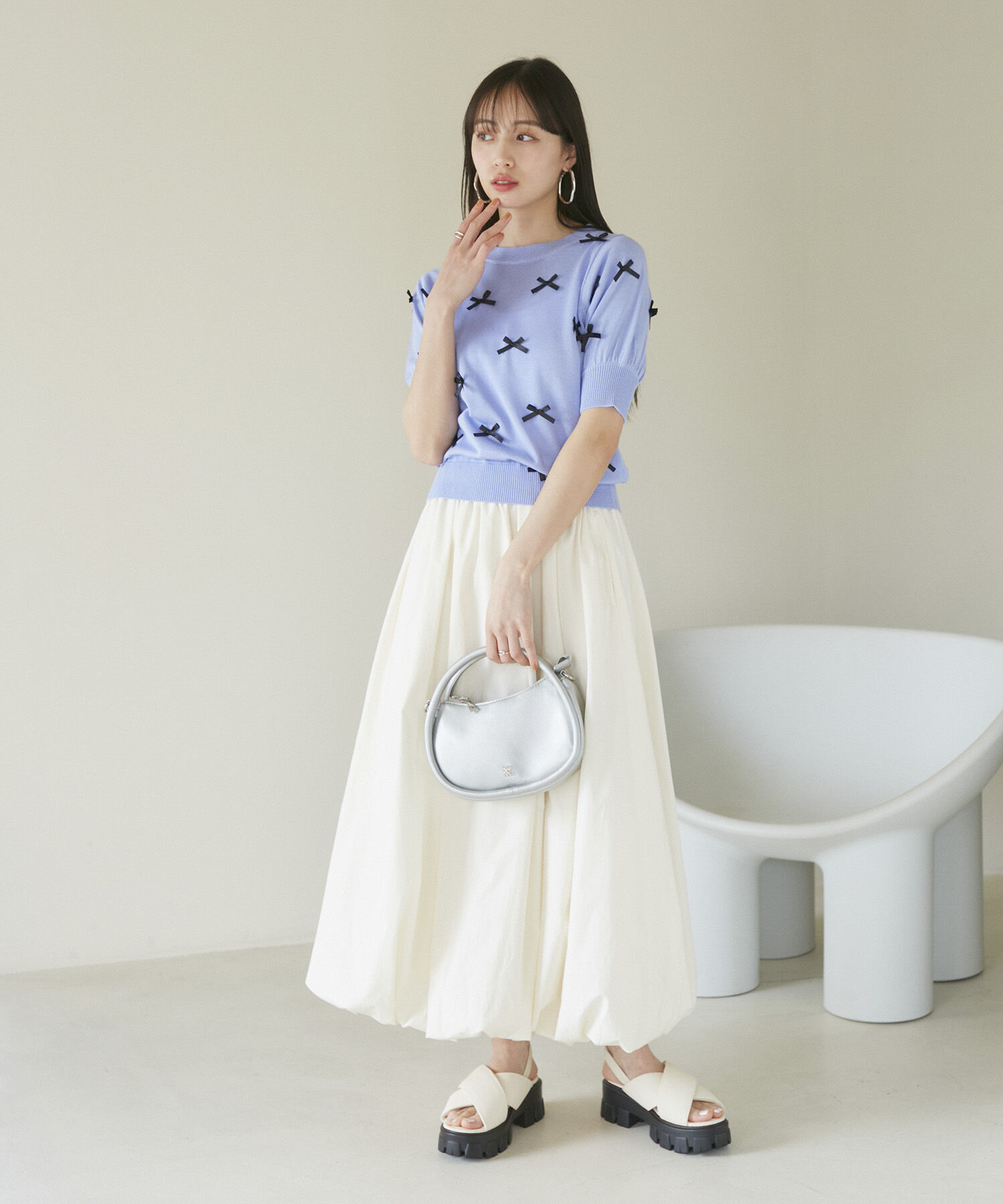 VIS「リボンハーフスリーブサマーニット」|ニット・セーター|