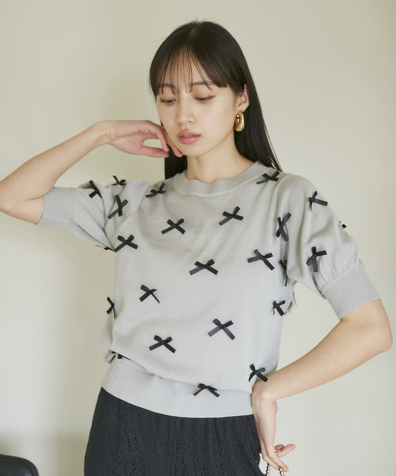 VIS「リボンハーフスリーブサマーニット」|ニット・セーター|