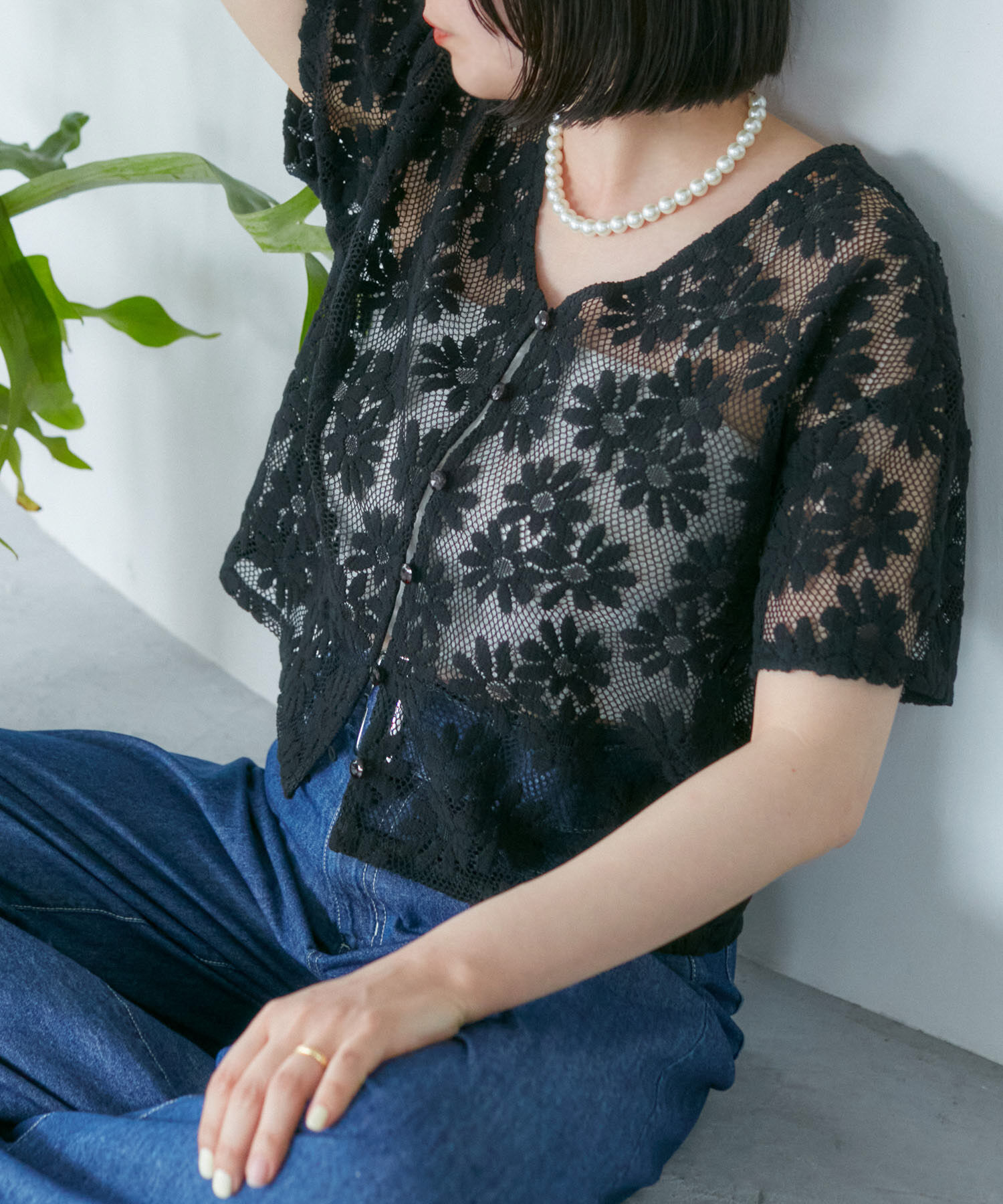 VIS「【前後2WAY】フラワーレースブラウス【洗える】」|シャツ・ブラウス|