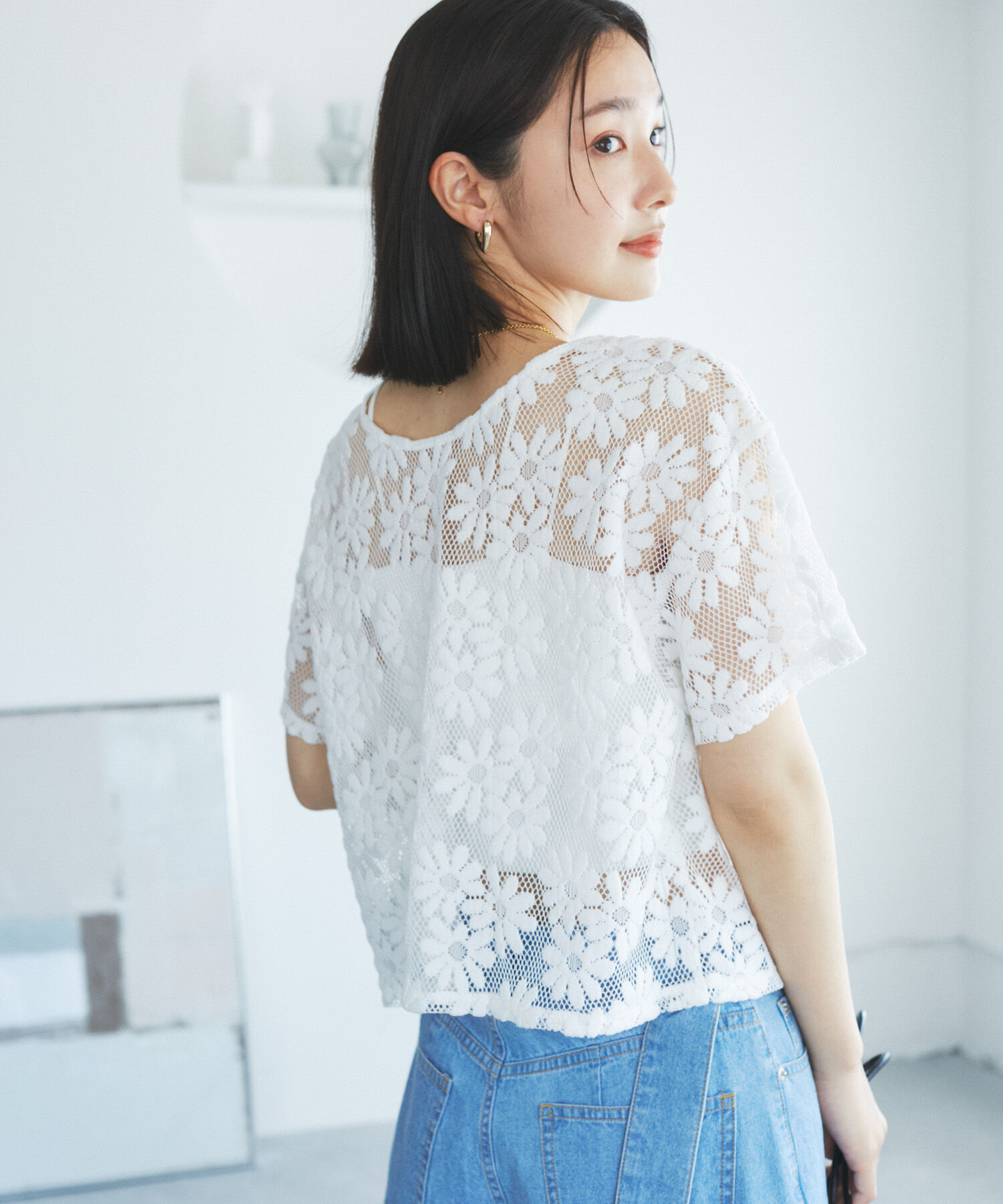 VIS「【前後2WAY】フラワーレースブラウス【洗える】」|シャツ・ブラウス|