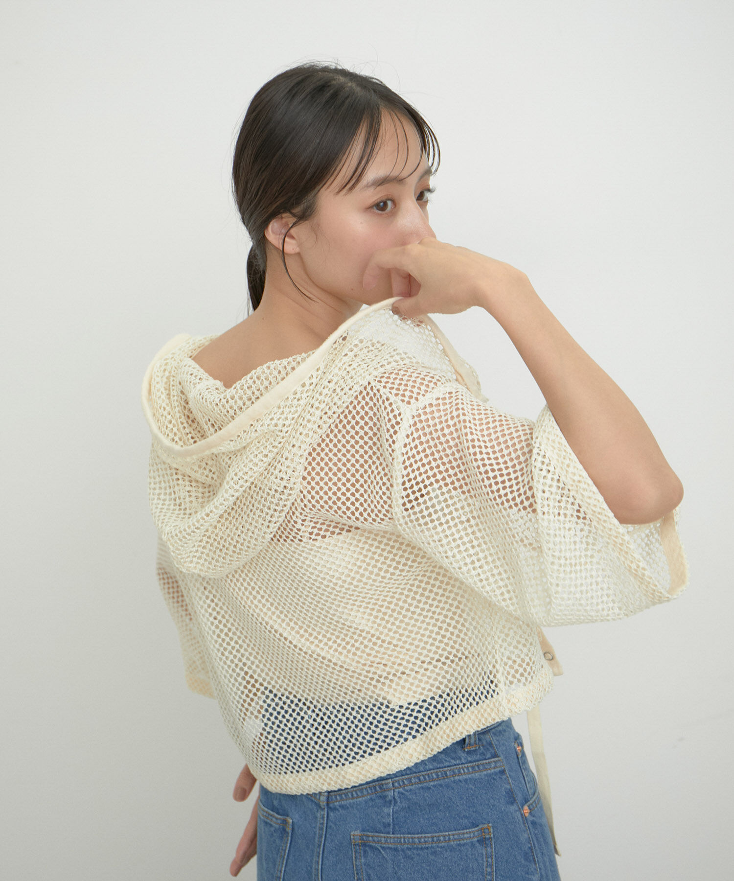 VIS「【洗える】メッシュフーテッドカーディガン」|カーディガン|