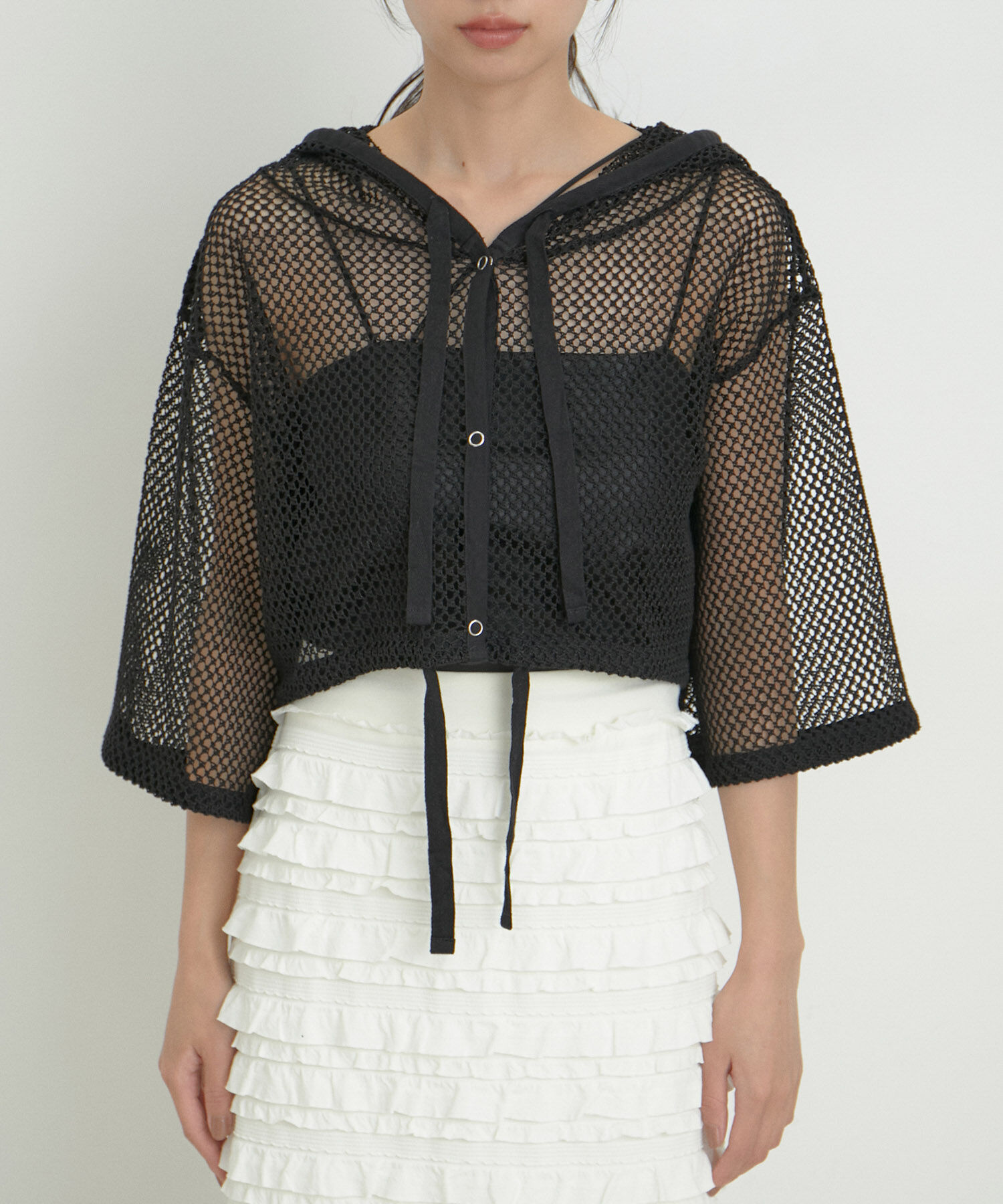 VIS「【洗える】メッシュフーテッドカーディガン」|カーディガン|