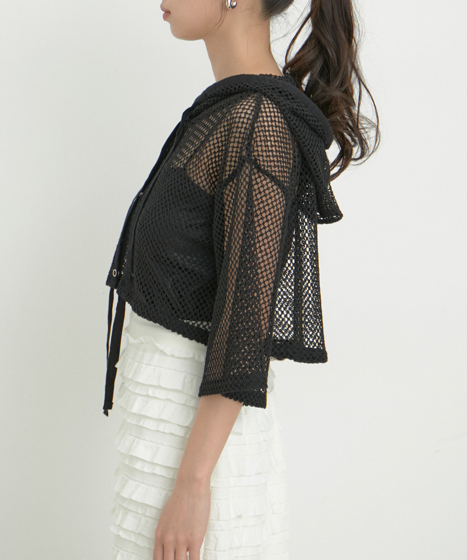 VIS「【洗える】メッシュフーテッドカーディガン」|カーディガン|